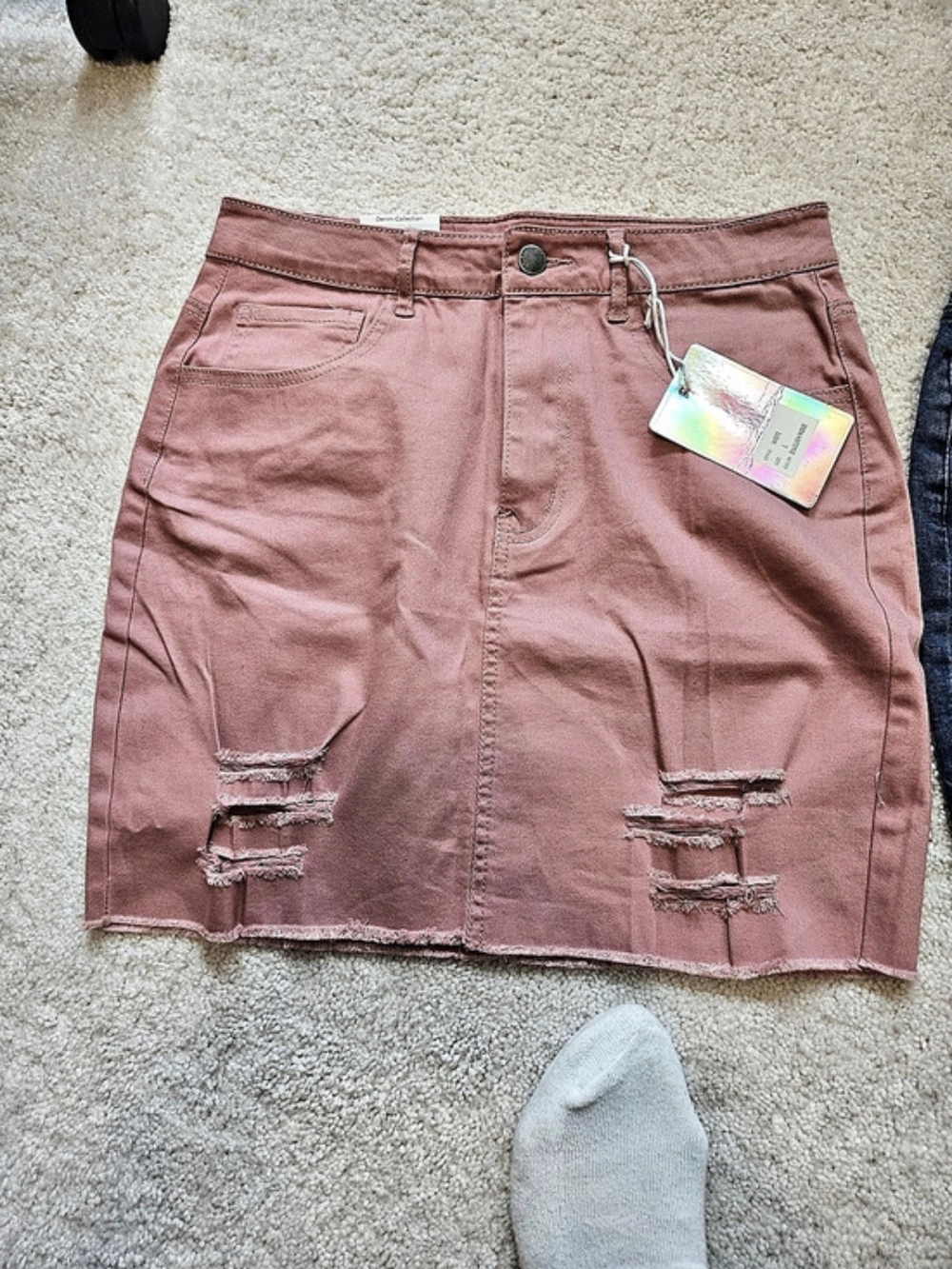 C'est Toi Black Label Distressed Mini Skirt Pink & Blue Size Large NWT